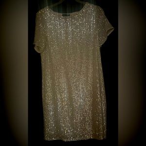 White sequin short sleeve dress size L